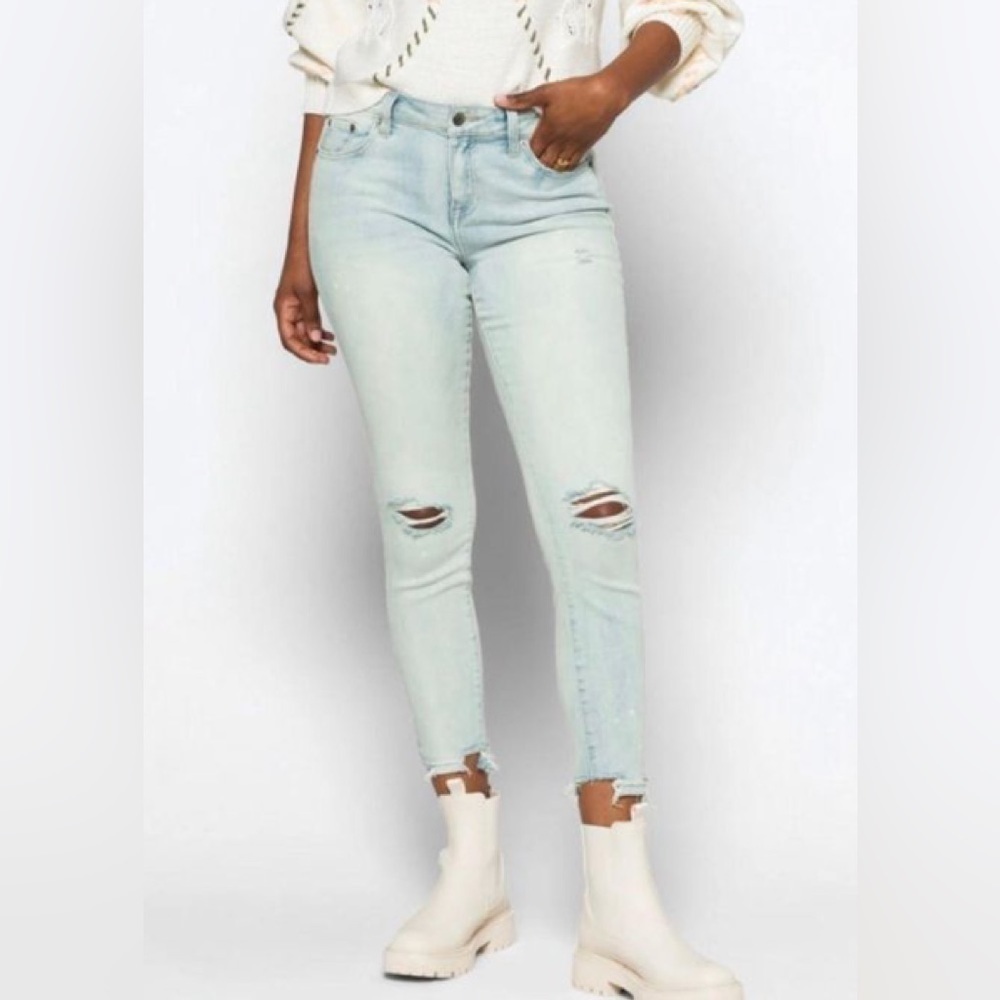 Pistola NWT Arielle Skinny Paint Splatter Distressed Frayed Hem Jean/ indigo